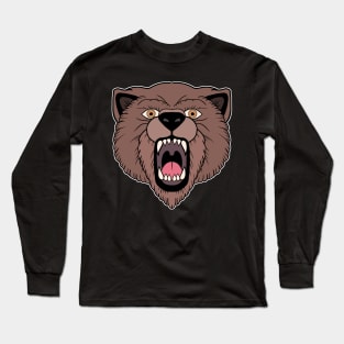 Traditional Tattoo Roaring Bear Head with Teeth Long Sleeve T-Shirt